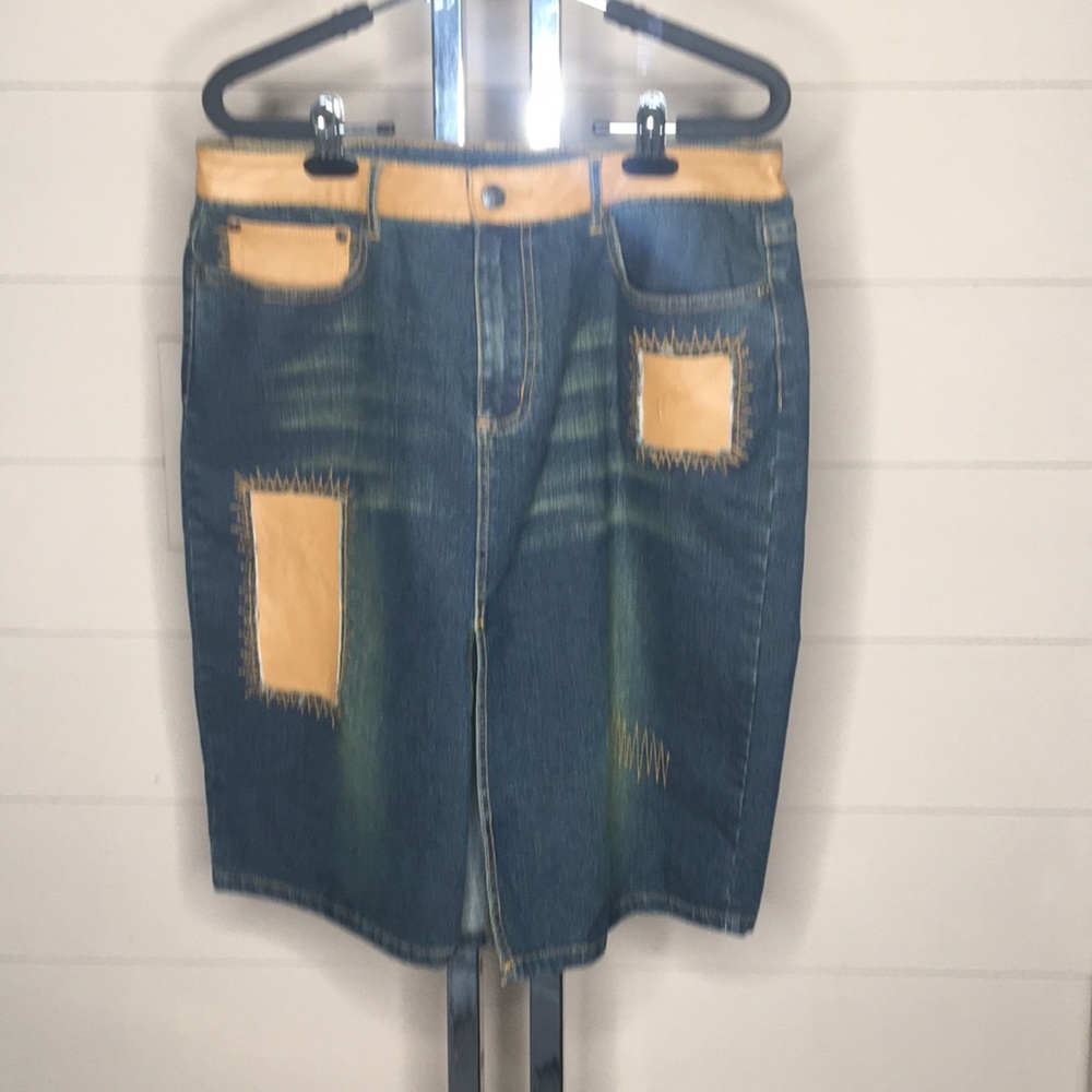 FUBU Vintage Denim & Faux Leather Skirt Sz 11/12